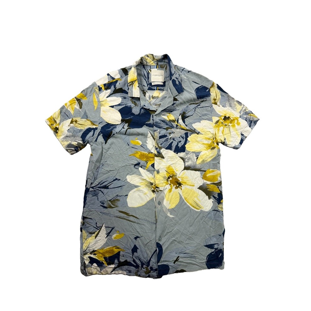 Denim & Flower Men's Small Relaxed Blue Floral Viscose Woven Tropical Resortwear